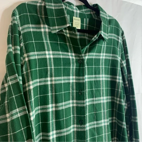 Blair Women’s Plaid Green Flannel Button Up Long Sleeve Shirt, size L - Picture 4 of 12